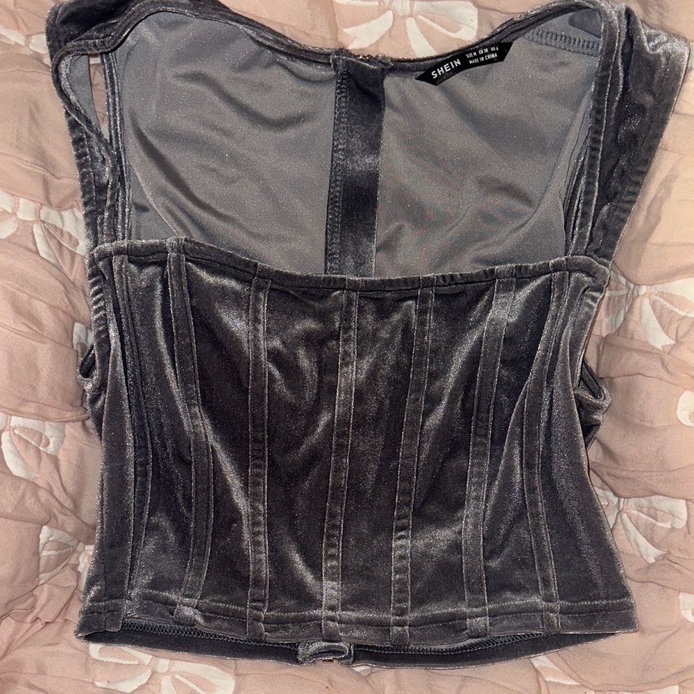 SHEIN Charcoal Velvet Corset Crop Top